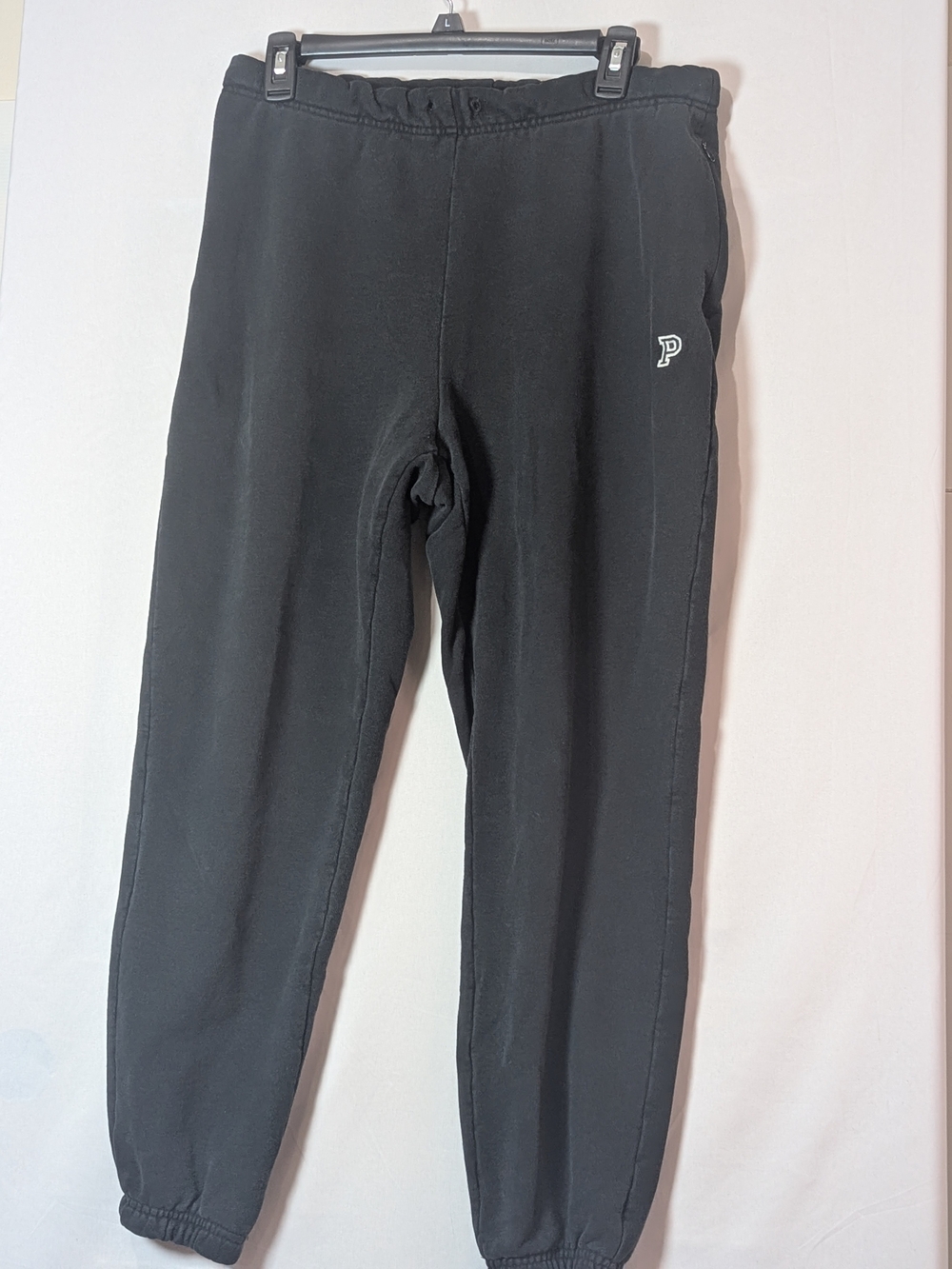 PINK Victoria’s Secret Black Jogger Sweatpants P Logo Elastic Cuff Size M